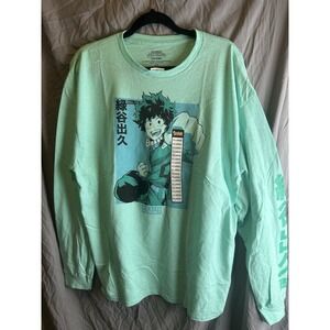 My Hero Academia Shirt Unisex XL Deku Long Sleeve T Shirt Green Funimation